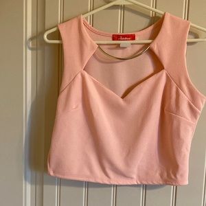 Rainbow Womens Sz L Pink Dressy Crop Top V Neck Gold Tone Bangle Accent Neckline